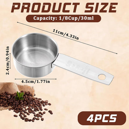 4 Pcs 1/4 Cup Measuring Cup, 60 ml Stainless Steel Measuring Cups Inner Scale Metal Liquid Measure Scoop 2 oz Cups for Coffee, Cooking, Baking, Kitchen Wet and Dry Ingredients, Dishwasher Safe