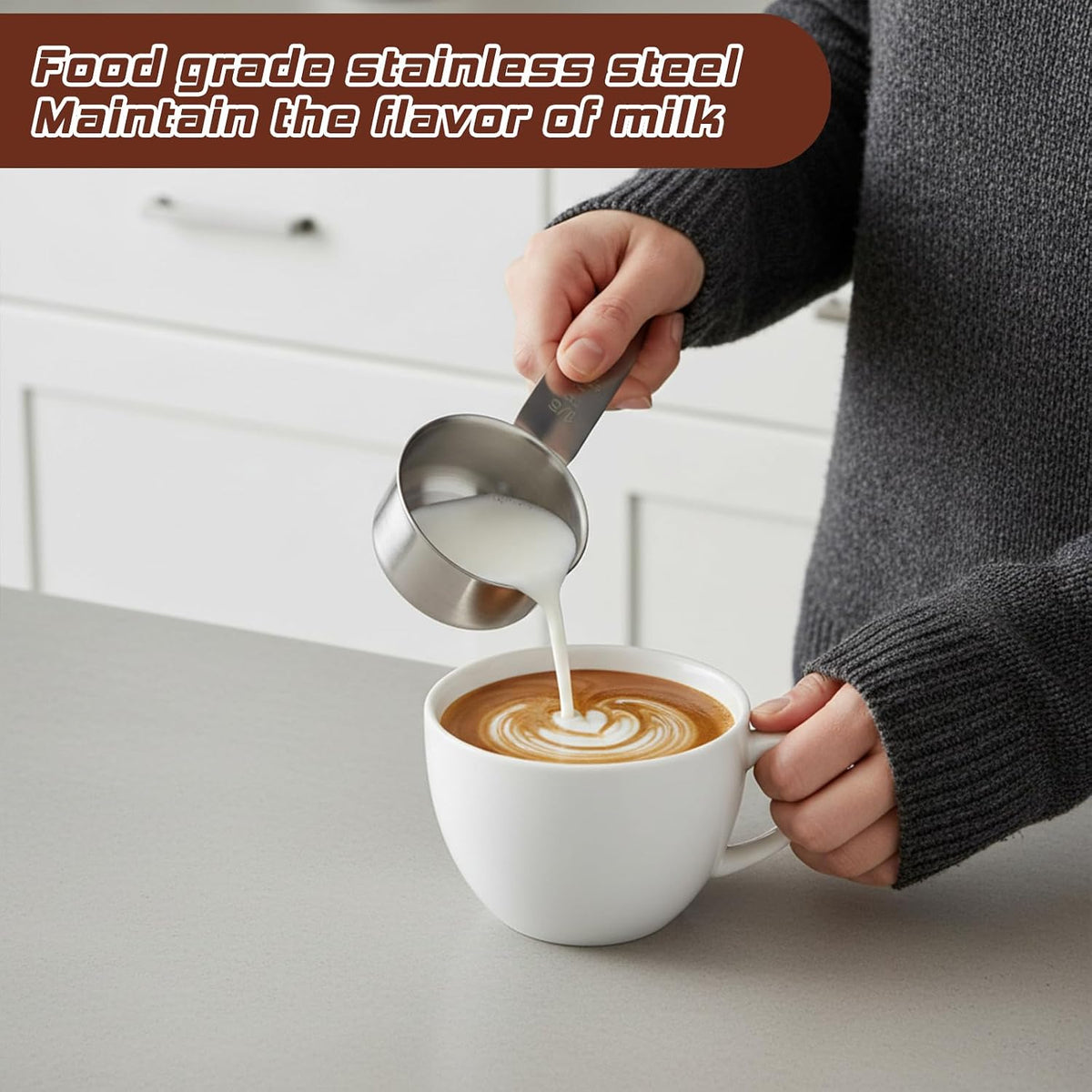 4 Pcs 1/4 Cup Measuring Cup, 60 ml Stainless Steel Measuring Cups Inner Scale Metal Liquid Measure Scoop 2 oz Cups for Coffee, Cooking, Baking, Kitchen Wet and Dry Ingredients, Dishwasher Safe