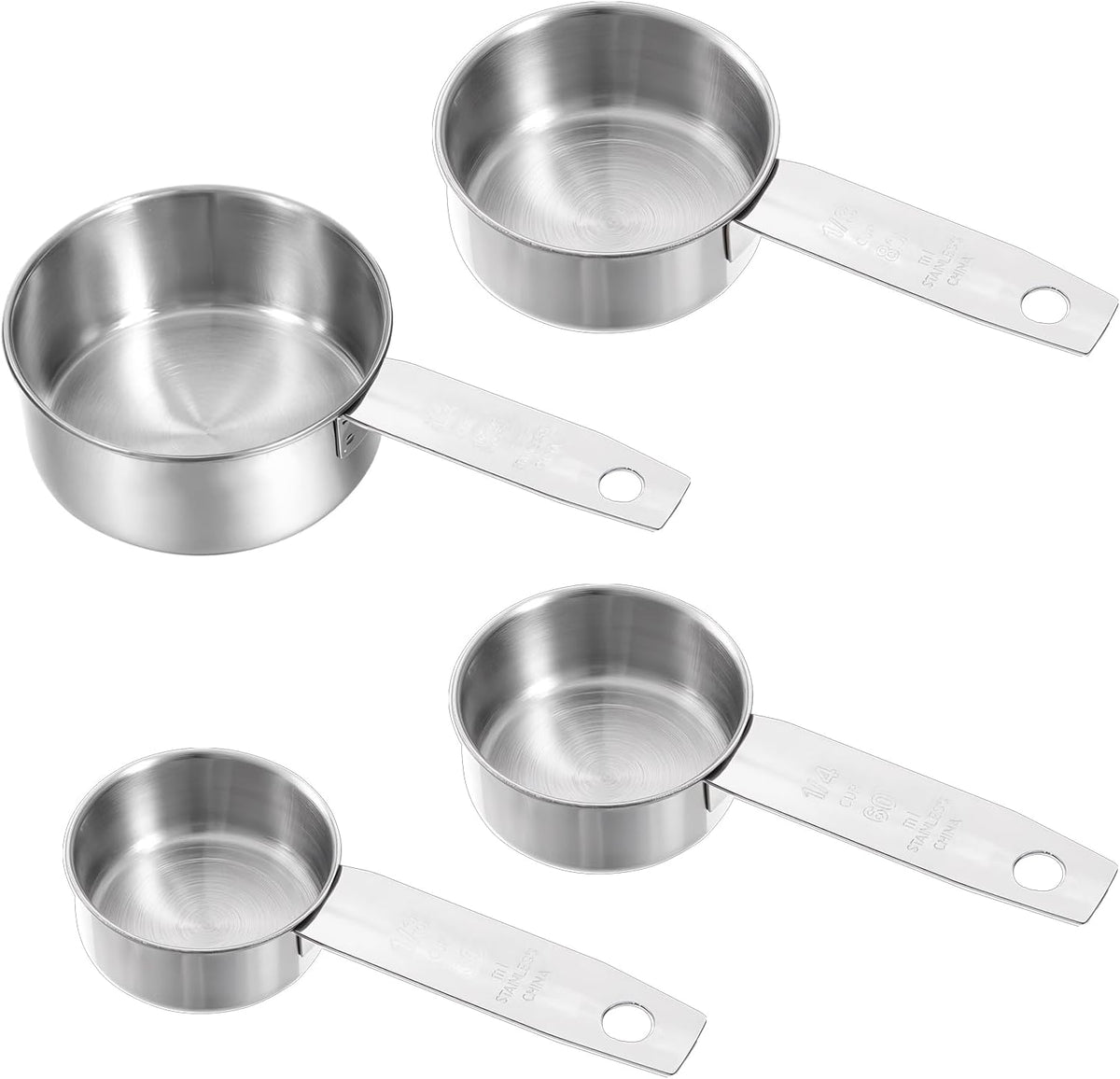 4 Pcs 1/4 Cup Measuring Cup, 60 ml Stainless Steel Measuring Cups Inner Scale Metal Liquid Measure Scoop 2 oz Cups for Coffee, Cooking, Baking, Kitchen Wet and Dry Ingredients, Dishwasher Safe