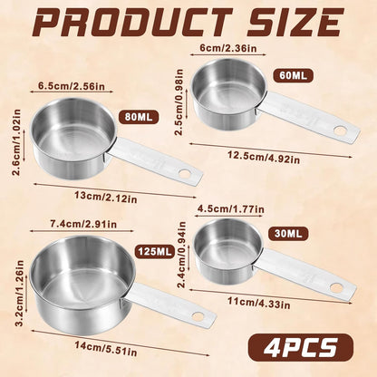 4 Pcs 1/4 Cup Measuring Cup, 60 ml Stainless Steel Measuring Cups Inner Scale Metal Liquid Measure Scoop 2 oz Cups for Coffee, Cooking, Baking, Kitchen Wet and Dry Ingredients, Dishwasher Safe