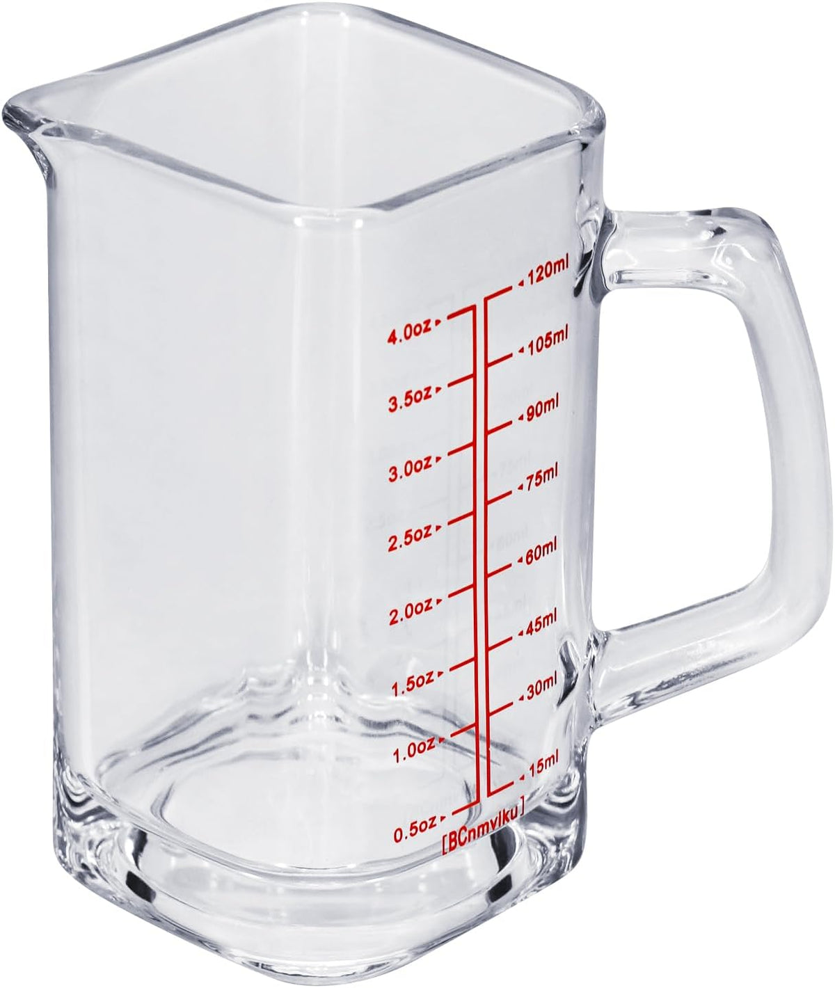 1Pc Shot Glass Measuring Cup, 4 OZ Espresso Shot Cups with Handle and V-Shaped Spout, Small Glass Measuring Cup with Thick Bottom for Baking Cocktail and Coffee (1, Red)