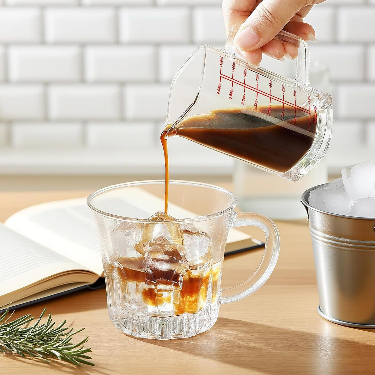 1Pc Shot Glass Measuring Cup, 4 OZ Espresso Shot Cups with Handle and V-Shaped Spout, Small Glass Measuring Cup with Thick Bottom for Baking Cocktail and Coffee (1, Red)