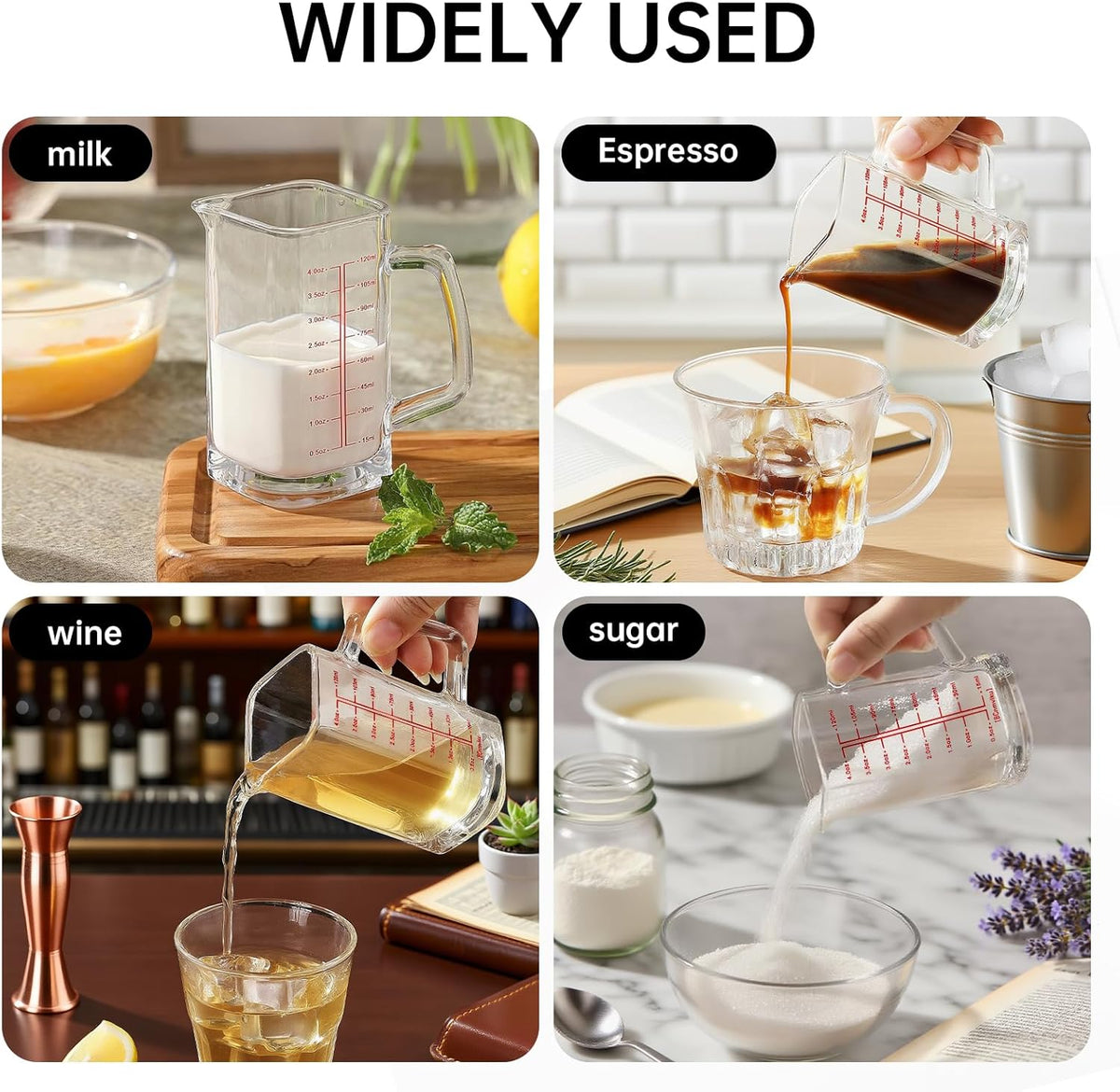 1Pc Shot Glass Measuring Cup, 4 OZ Espresso Shot Cups with Handle and V-Shaped Spout, Small Glass Measuring Cup with Thick Bottom for Baking Cocktail and Coffee (1, Red)