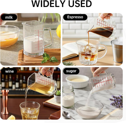 1Pc Shot Glass Measuring Cup, 4 OZ Espresso Shot Cups with Handle and V-Shaped Spout, Small Glass Measuring Cup with Thick Bottom for Baking Cocktail and Coffee (1, Red)