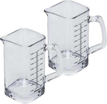 1Pc Shot Glass Measuring Cup, 4 OZ Espresso Shot Cups with Handle and V-Shaped Spout, Small Glass Measuring Cup with Thick Bottom for Baking Cocktail and Coffee (1, Red)