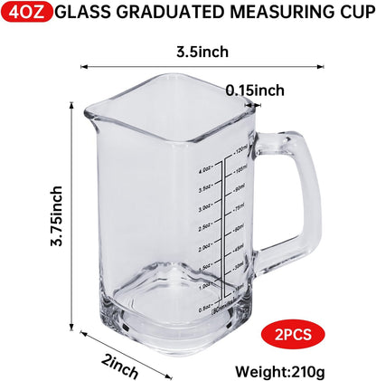 1Pc Shot Glass Measuring Cup, 4 OZ Espresso Shot Cups with Handle and V-Shaped Spout, Small Glass Measuring Cup with Thick Bottom for Baking Cocktail and Coffee (1, Red)