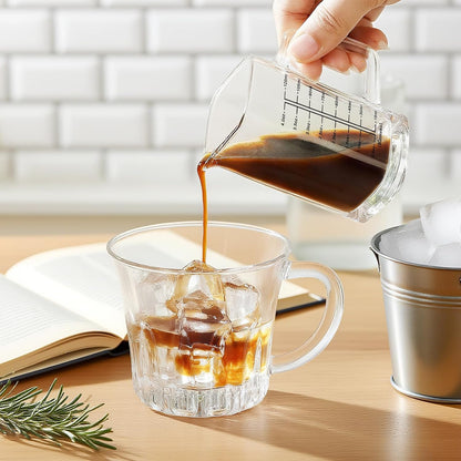 1Pc Shot Glass Measuring Cup, 4 OZ Espresso Shot Cups with Handle and V-Shaped Spout, Small Glass Measuring Cup with Thick Bottom for Baking Cocktail and Coffee (1, Red)