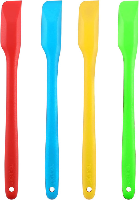 Small Spatulas Set, Silicone Mini Spatulas with Sharp and thin Edge | BPA-Free, Stirring Sourdough Starter, Nonstick, Heat Resistant, Sharp Thin Edge, 10-Inch Handle, Firm & Flexible, 4-Pack