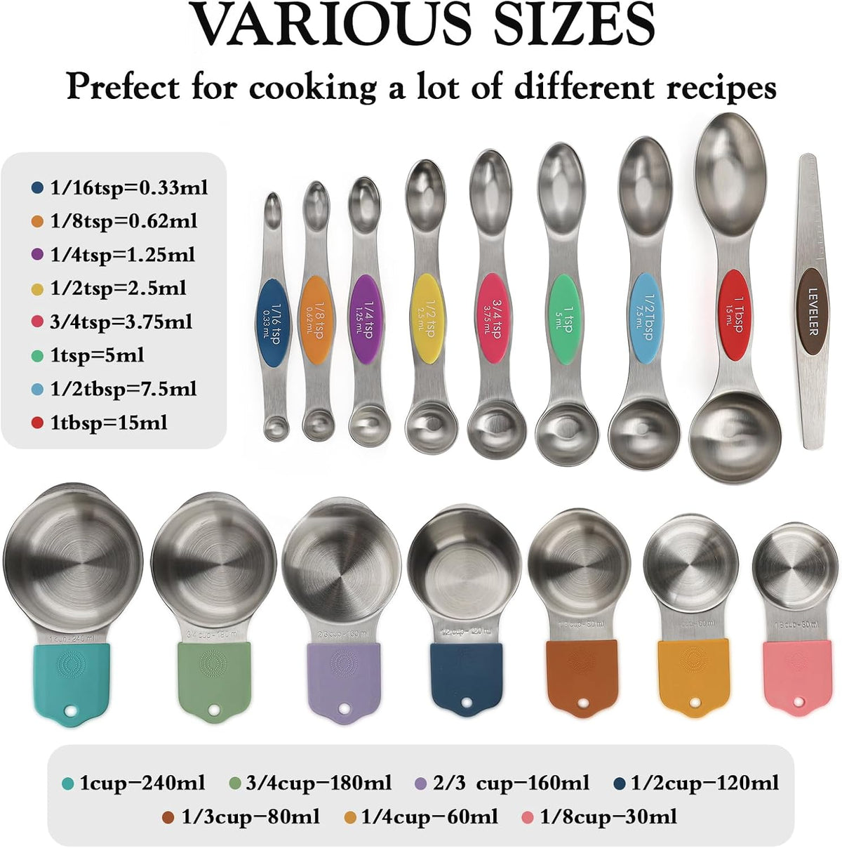 Magnetic Measuring Set of 7 Stainless Steel Magnetic Measuring Cups Set