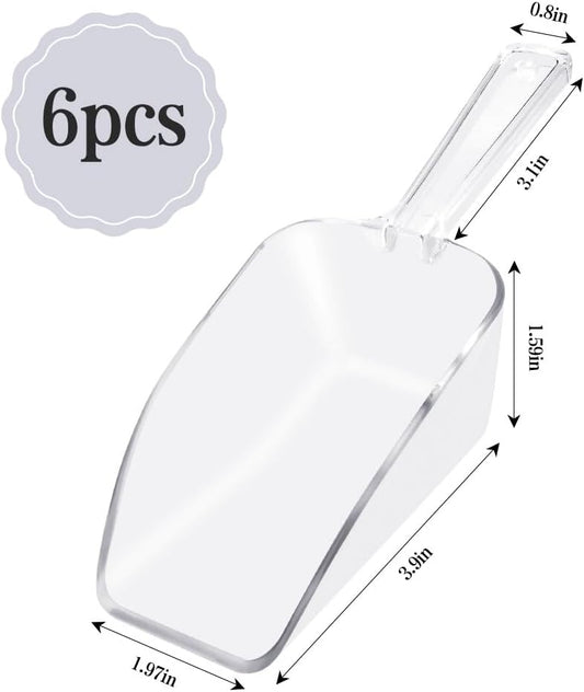 6 PCS Clear Plastic Ice Scoop(7.6 Inch) for Freezer Food Coffee Popcom Flour Dry Goods Simple Mini Ice Cube Shovel Scoopers Laundry Spoons Freezer Bucket Bin Containers Maker Machine Kitchen Pick