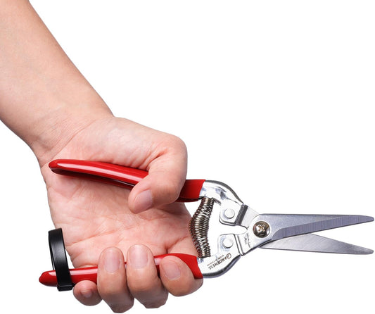 Stainless Steel Pruning Snips with Serrated Blade, Adjustable Joint Screw Micro-Tip Garden Scissors for Harvesting Herbs, Fruit, and Floral Arranging, Corrosion-Resistant & Made in Taiwan