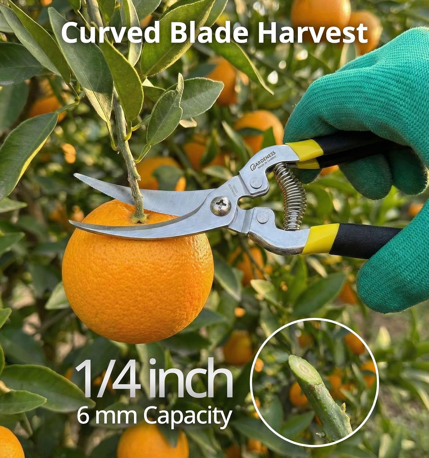 Stainless Steel Pruning Snips with Serrated Blade, Adjustable Joint Screw Micro-Tip Garden Scissors for Harvesting Herbs, Fruit, and Floral Arranging, Corrosion-Resistant & Made in Taiwan