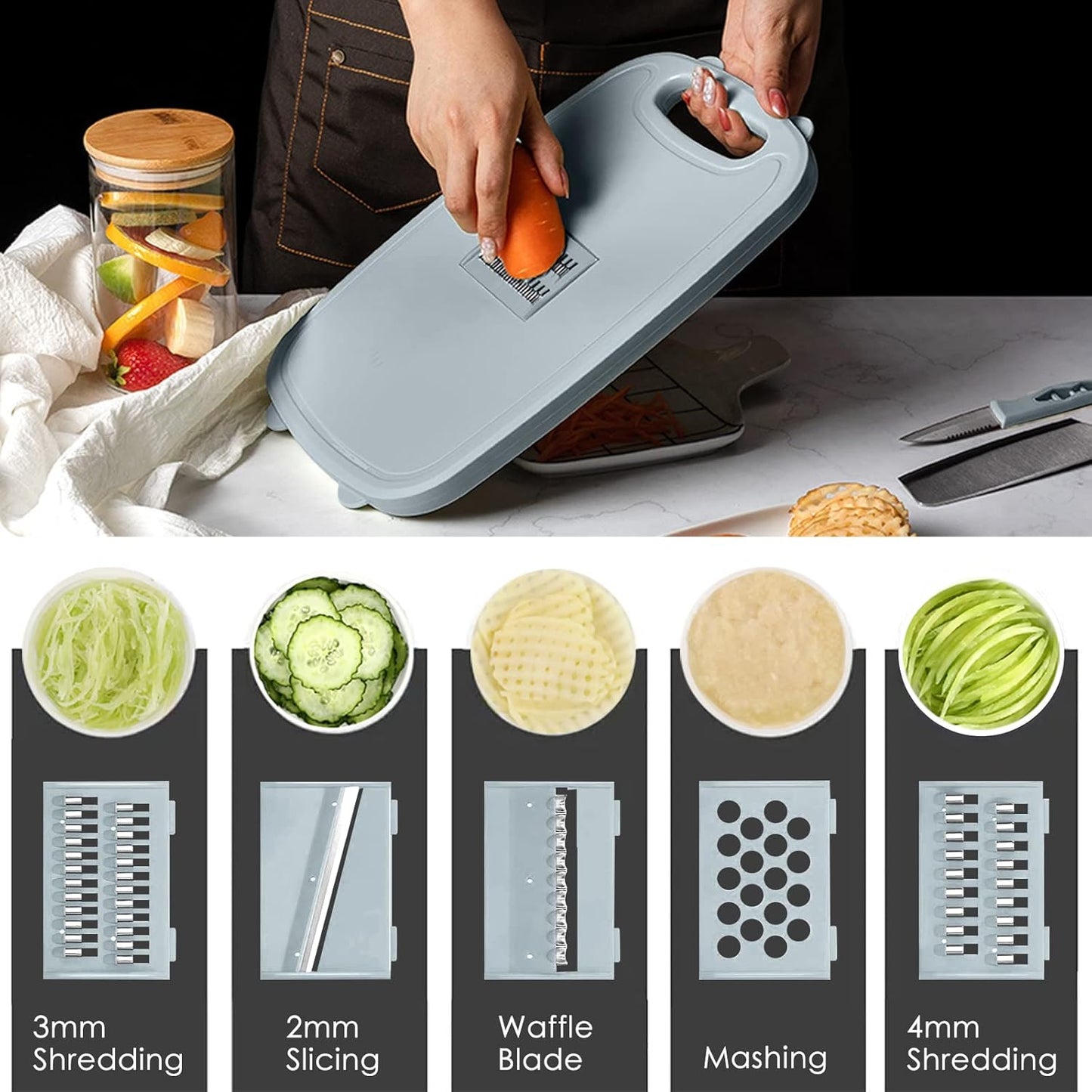 Camping Cutting Board, HI NINGER Collapsible Chopping Board with Colander, 9-In-1 Multi Chopping Board Kitchen Vegetable Washing Basket for Camping,Camping Gifts Camping Accessories for RV Campers
