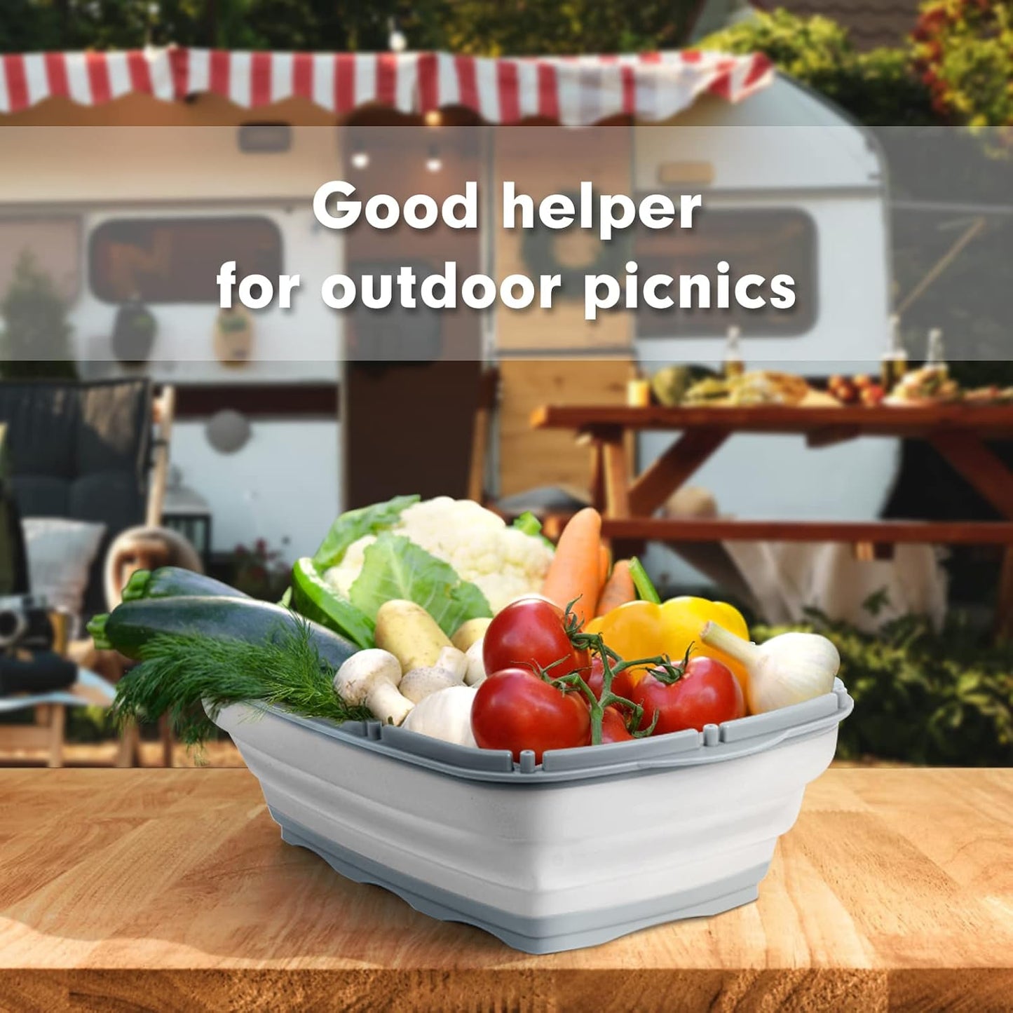 Camping Cutting Board, HI NINGER Collapsible Chopping Board with Colander, 9-In-1 Multi Chopping Board Kitchen Vegetable Washing Basket for Camping,Camping Gifts Camping Accessories for RV Campers