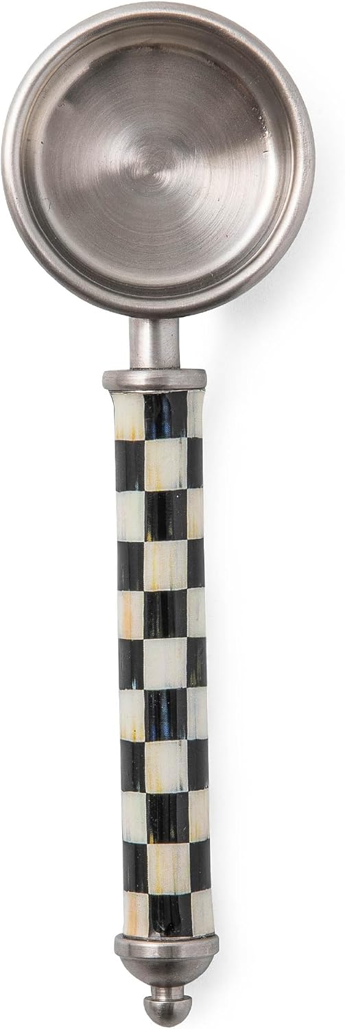 Supper Club Coffee Scoop, Black-and-White Courtly Check | Hand-painted design, made from stainless steel with a clear enamel coating, measuring scoop for coffee, 2-tbsp. capacity