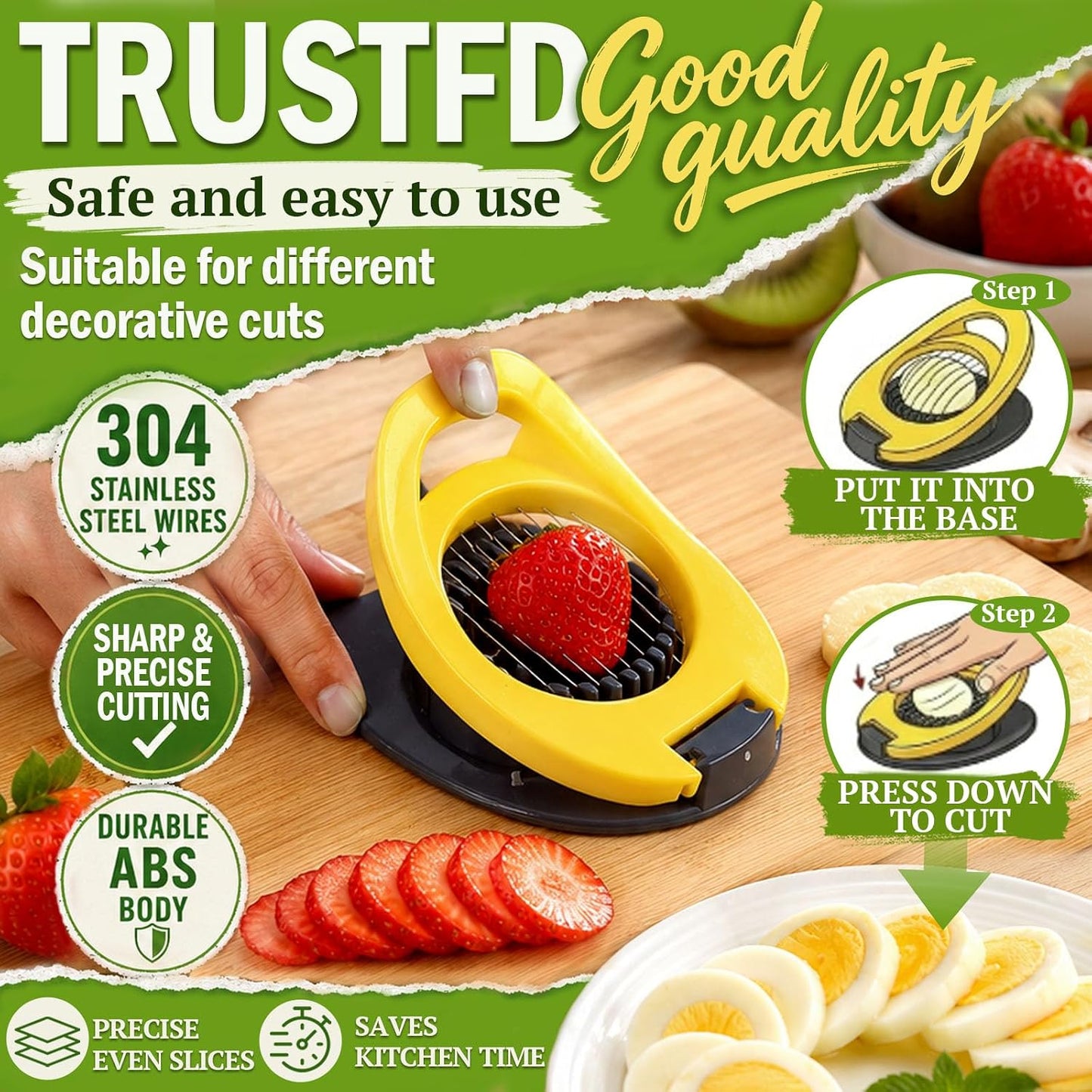 Egg Slicer, Stainless Steel Wire Egg Cutter | For Hard Boiled Eggs, Egg Salad Maker, For Avocado, Strawberry, Kiwi Fruit, Kitchen Gadget