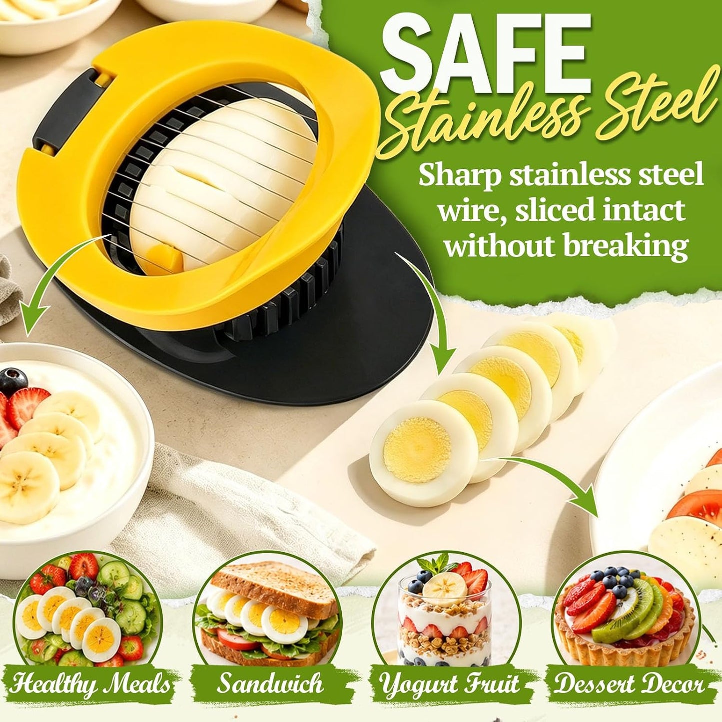Egg Slicer, Stainless Steel Wire Egg Cutter | For Hard Boiled Eggs, Egg Salad Maker, For Avocado, Strawberry, Kiwi Fruit, Kitchen Gadget
