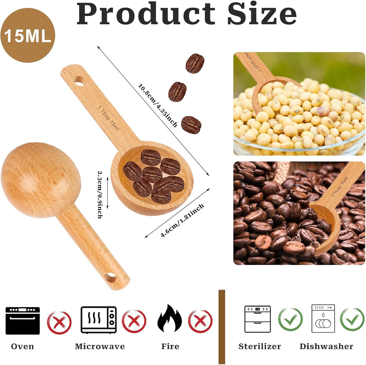 4 Pack Wooden Scoops for Canisters,15ml Small Coffee Scoop in Beech Wood Coffee Measure Scoop Set Wooden Tablespoon Ground Coffee Scoop Home Kitchen Accessories for Measuring Coffee Beans,Tea,Sugar