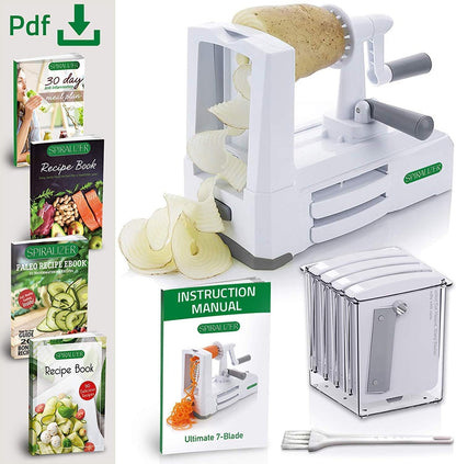 7-Blade Vegetable Slicer, Strongest-and-Heaviest Spiral Slicer, Best Veggie Pasta Spaghetti Maker for Keto/Paleo/Non-Gluten, Comes with 4 Recipe Ebooks