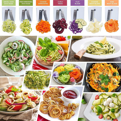 7-Blade Vegetable Slicer, Strongest-and-Heaviest Spiral Slicer, Best Veggie Pasta Spaghetti Maker for Keto/Paleo/Non-Gluten, Comes with 4 Recipe Ebooks