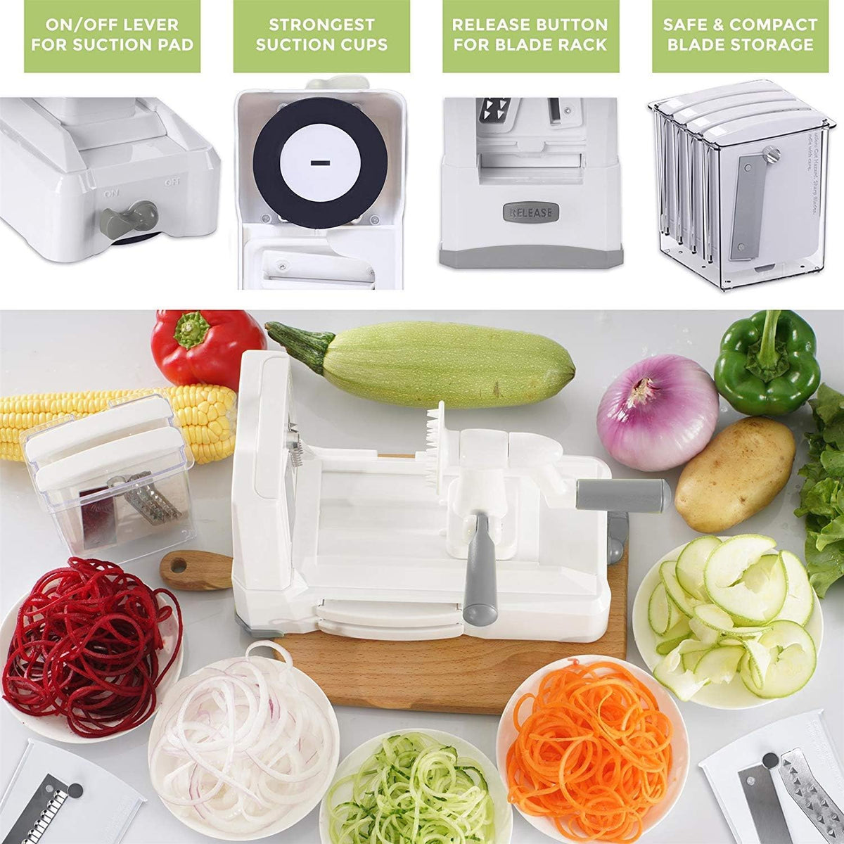 7-Blade Vegetable Slicer, Strongest-and-Heaviest Spiral Slicer, Best Veggie Pasta Spaghetti Maker for Keto/Paleo/Non-Gluten, Comes with 4 Recipe Ebooks