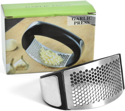 Garlic Press - Stainless Steel Rust Proof & Dishwasher Safe Garlic Twister Mincer, Durable Garlic Crusher Chopper with Peeler, Brush, Easy to Clean, Kitchen Gadgets Tool for Garlic, Ginger, Spices