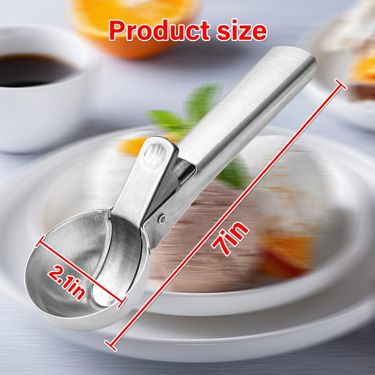 Premium Ice Cream Scoop, Stainless Steel Ice Scoop with Trigger & Ergonomic Handle - One-Push Release for Perfect Scooping, Dishwasher Safe for Ice Cream, Gelato, Sorbet, Cake Batter (1p-silver)