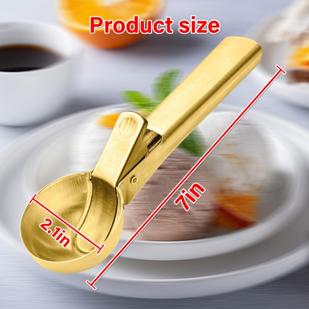 Premium Ice Cream Scoop, Stainless Steel Ice Scoop with Trigger & Ergonomic Handle - One-Push Release for Perfect Scooping, Dishwasher Safe for Ice Cream, Gelato, Sorbet, Cake Batter (1p-silver)
