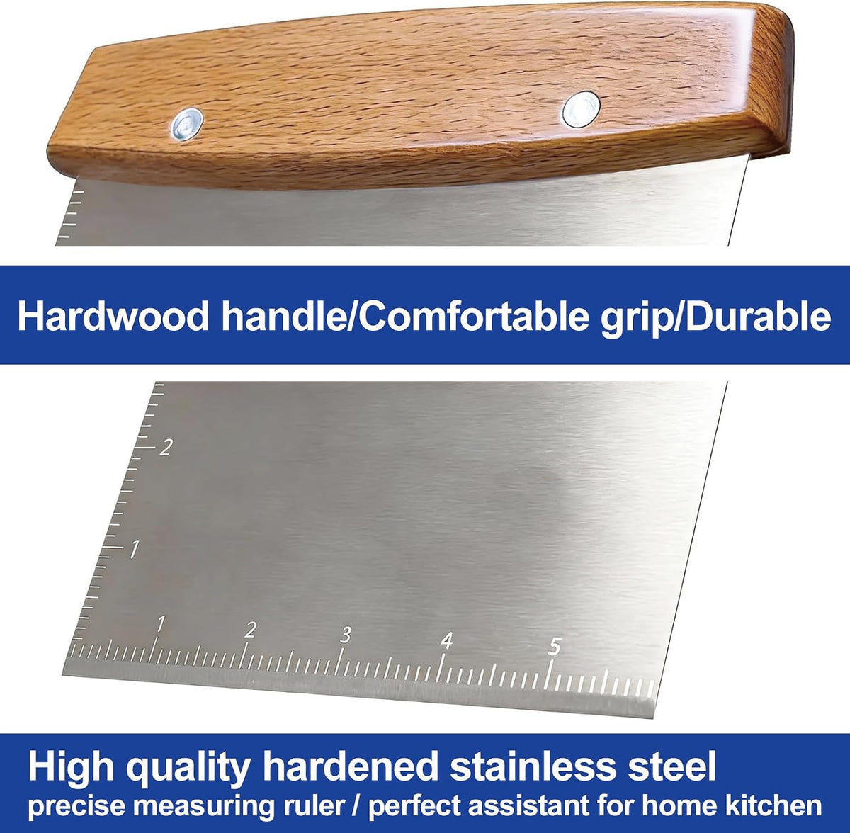 Professional Dough Cutter & Bench Scraper - Ultimate Dough Scraper Tool with Stainless Steel Blade & Wood Handle (2)