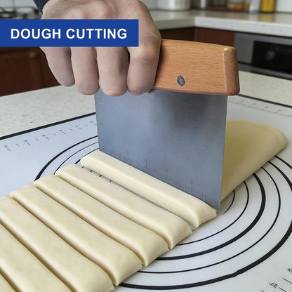 Professional Dough Cutter & Bench Scraper - Ultimate Dough Scraper Tool with Stainless Steel Blade & Wood Handle (2)