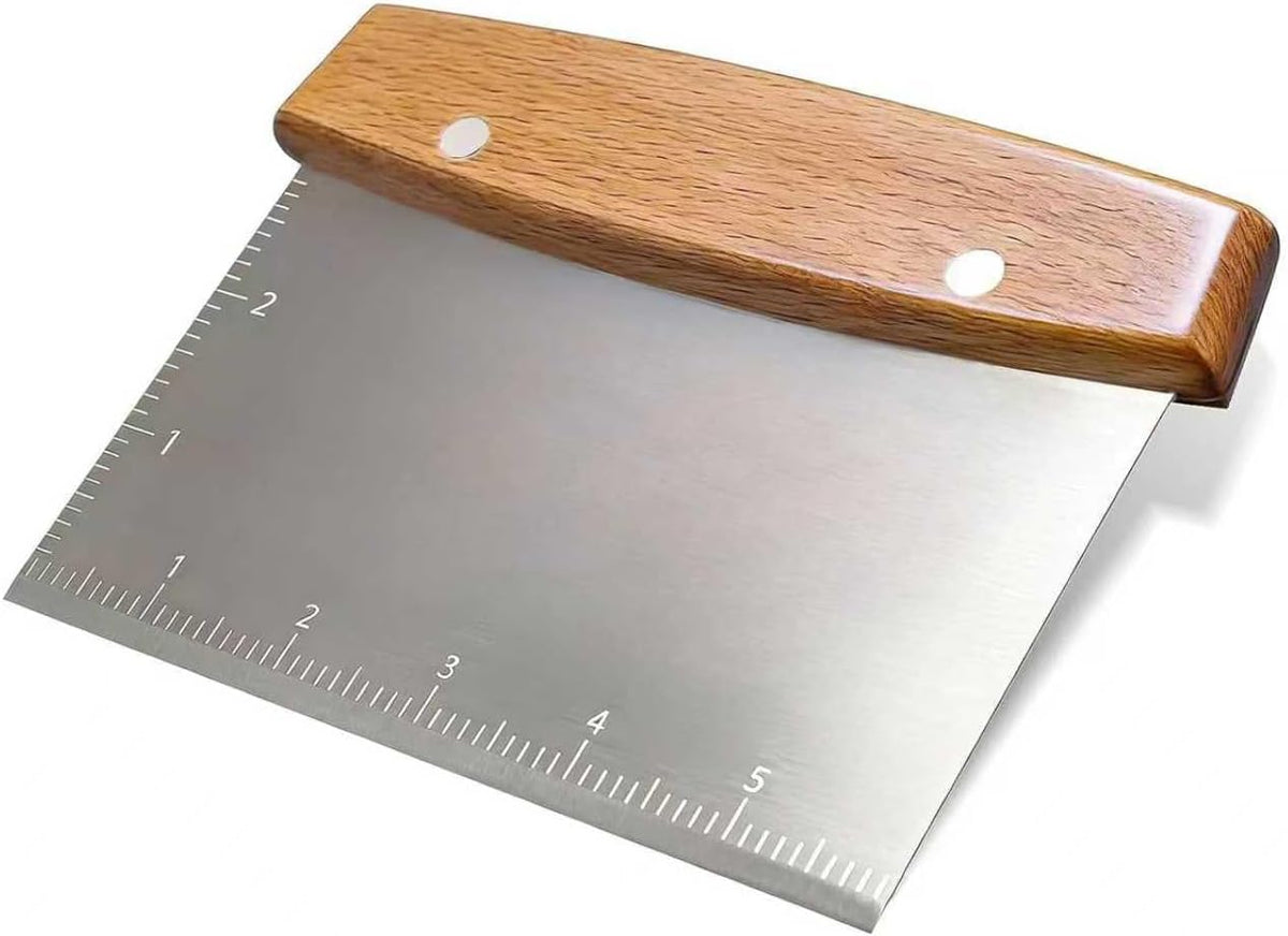 Professional Dough Cutter & Bench Scraper - Ultimate Dough Scraper Tool with Stainless Steel Blade & Wood Handle (2)