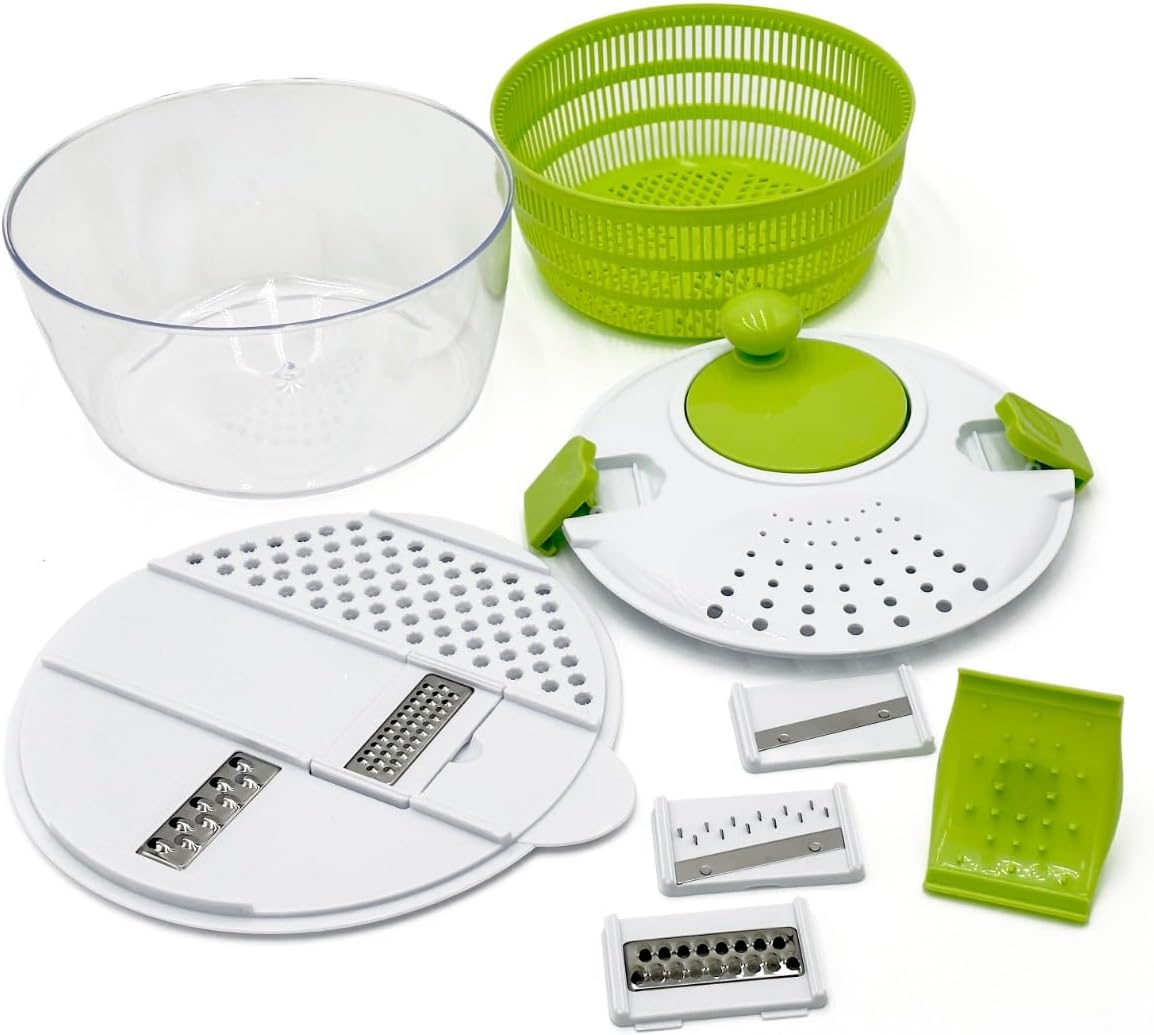 Salad Spinner Vegetable Chopper Multifunctional includes a shredding board with multiple blades, easy to use, Spin dry, and chop your favorite Salad greens, fruits, and Vegetables…