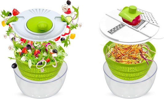 Salad Spinner Vegetable Chopper Multifunctional includes a shredding board with multiple blades, easy to use, Spin dry, and chop your favorite Salad greens, fruits, and Vegetables…