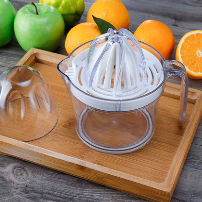 Citrus Juicer, Orange Lemon Manual Hand Squeezer, Anti-Slip Lid Rotation Reamer Lime Press, 17-Ounce Capacity, Clear