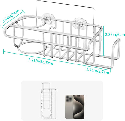 4 in 1 Sink Caddy Sponge Holder, SUS304 Stainless Steel Kitchen Brush Holder and Dish Cloth Hanger, Kitchen Organizers and Storage Essentials - Silver