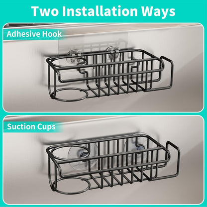 4 in 1 Sink Caddy Sponge Holder, SUS304 Stainless Steel Kitchen Brush Holder and Dish Cloth Hanger, Kitchen Organizers and Storage Essentials - Silver