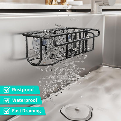 4 in 1 Sink Caddy Sponge Holder, SUS304 Stainless Steel Kitchen Brush Holder and Dish Cloth Hanger, Kitchen Organizers and Storage Essentials - Silver