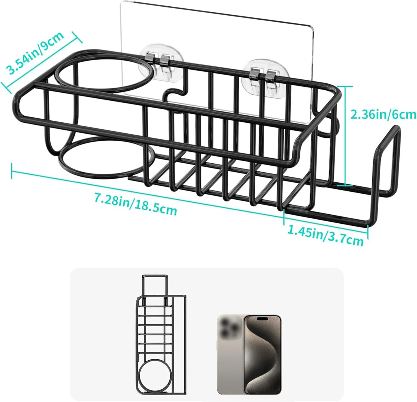 4 in 1 Sink Caddy Sponge Holder, SUS304 Stainless Steel Kitchen Brush Holder and Dish Cloth Hanger, Kitchen Organizers and Storage Essentials - Silver