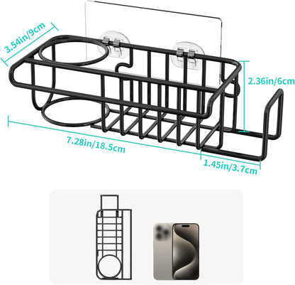 4 in 1 Sink Caddy Sponge Holder, SUS304 Stainless Steel Kitchen Brush Holder and Dish Cloth Hanger, Kitchen Organizers and Storage Essentials - Silver