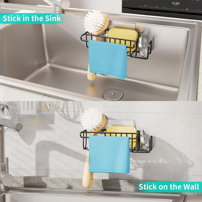 4 in 1 Sink Caddy Sponge Holder, SUS304 Stainless Steel Kitchen Brush Holder and Dish Cloth Hanger, Kitchen Organizers and Storage Essentials - Silver
