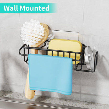 4 in 1 Sink Caddy Sponge Holder, SUS304 Stainless Steel Kitchen Brush Holder and Dish Cloth Hanger, Kitchen Organizers and Storage Essentials - Silver