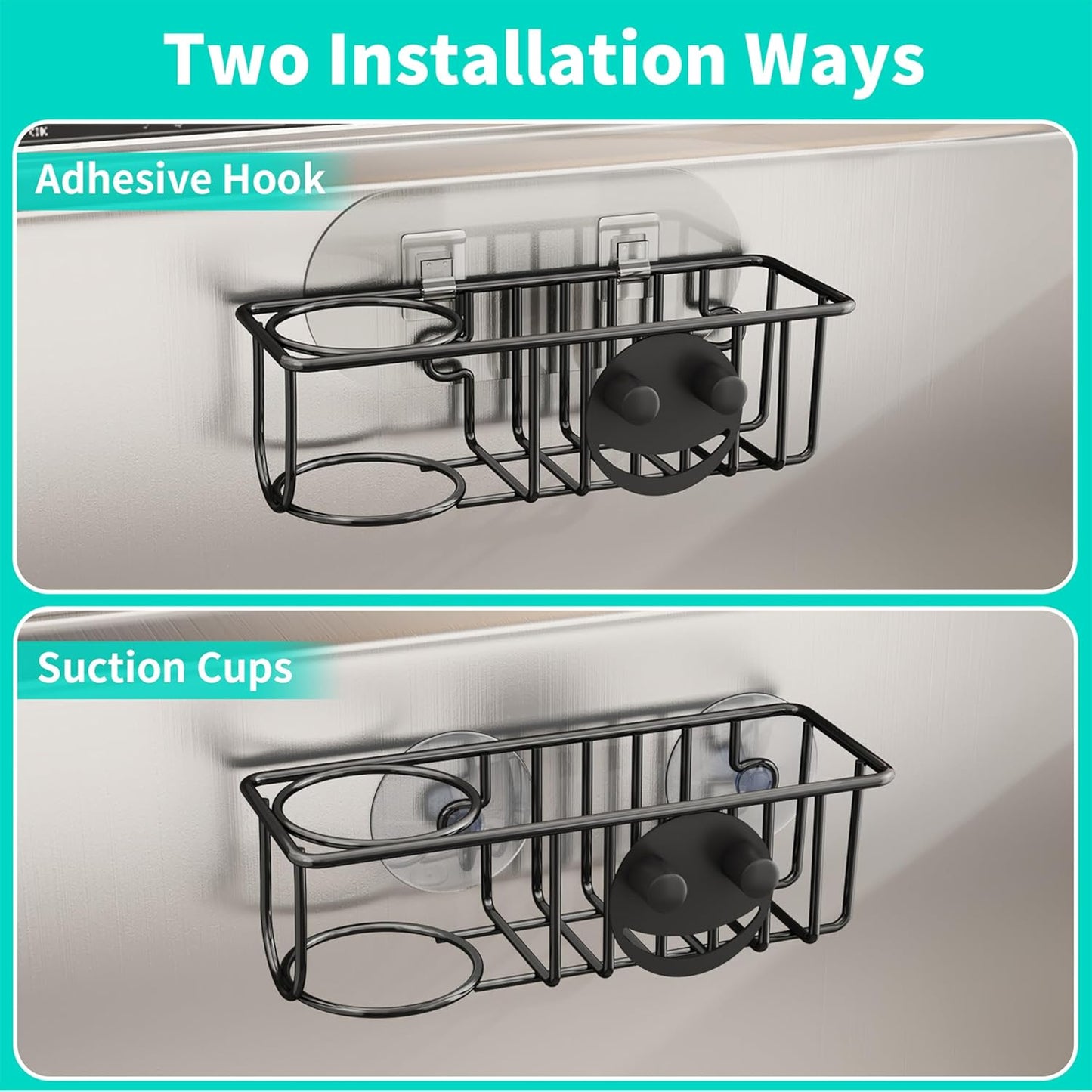 4 in 1 Sink Caddy Sponge Holder, SUS304 Stainless Steel Kitchen Brush Holder and Dish Cloth Hanger, Kitchen Organizers and Storage Essentials - Silver