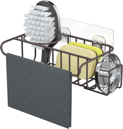 4 in 1 Sink Caddy Sponge Holder, SUS304 Stainless Steel Kitchen Brush Holder and Dish Cloth Hanger, Kitchen Organizers and Storage Essentials - Silver