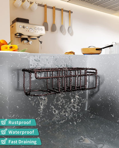 4 in 1 Sink Caddy Sponge Holder, SUS304 Stainless Steel Kitchen Brush Holder and Dish Cloth Hanger, Kitchen Organizers and Storage Essentials - Silver