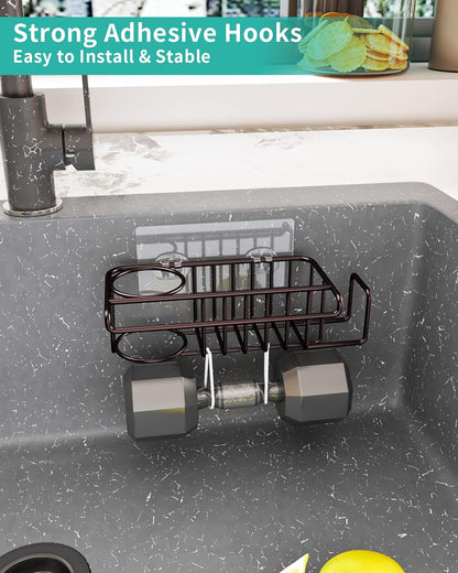 4 in 1 Sink Caddy Sponge Holder, SUS304 Stainless Steel Kitchen Brush Holder and Dish Cloth Hanger, Kitchen Organizers and Storage Essentials - Silver