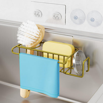4 in 1 Sink Caddy Sponge Holder, SUS304 Stainless Steel Kitchen Brush Holder and Dish Cloth Hanger, Kitchen Organizers and Storage Essentials - Silver