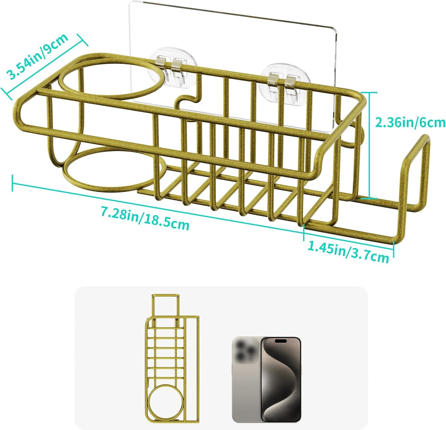 4 in 1 Sink Caddy Sponge Holder, SUS304 Stainless Steel Kitchen Brush Holder and Dish Cloth Hanger, Kitchen Organizers and Storage Essentials - Silver