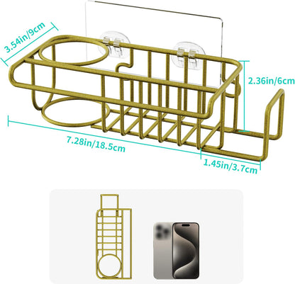 4 in 1 Sink Caddy Sponge Holder, SUS304 Stainless Steel Kitchen Brush Holder and Dish Cloth Hanger, Kitchen Organizers and Storage Essentials - Silver