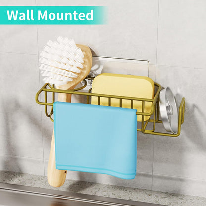 4 in 1 Sink Caddy Sponge Holder, SUS304 Stainless Steel Kitchen Brush Holder and Dish Cloth Hanger, Kitchen Organizers and Storage Essentials - Silver