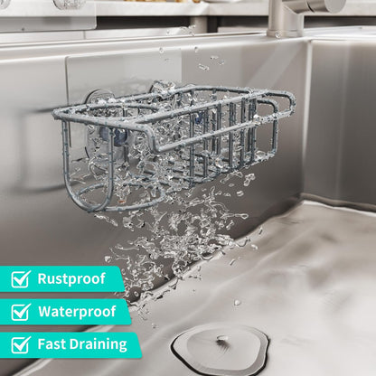 4 in 1 Sink Caddy Sponge Holder, SUS304 Stainless Steel Kitchen Brush Holder and Dish Cloth Hanger, Kitchen Organizers and Storage Essentials - Silver